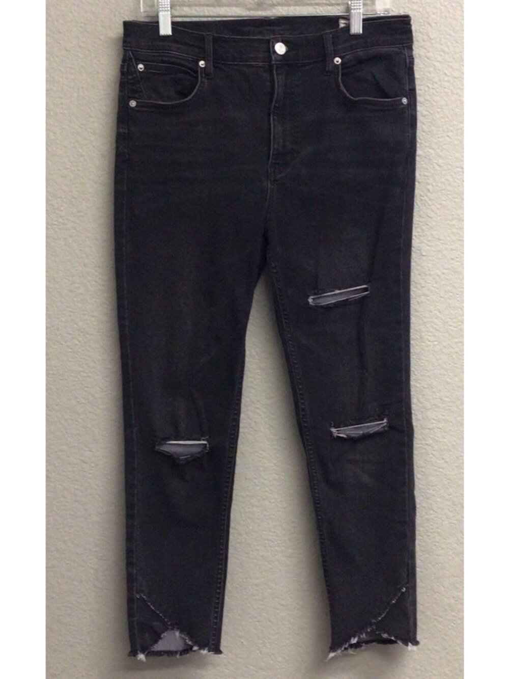 We The Free People Jeans 30 High Rise Black Distressed Raw Hem Button Fly Denim
